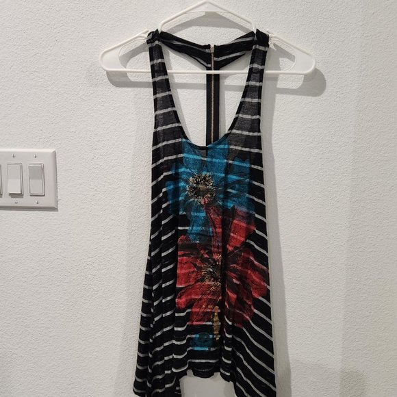 Vintage Y2K Arden B Floral and Striped Zipper Back XS Tank Top - Picture 3 of 7